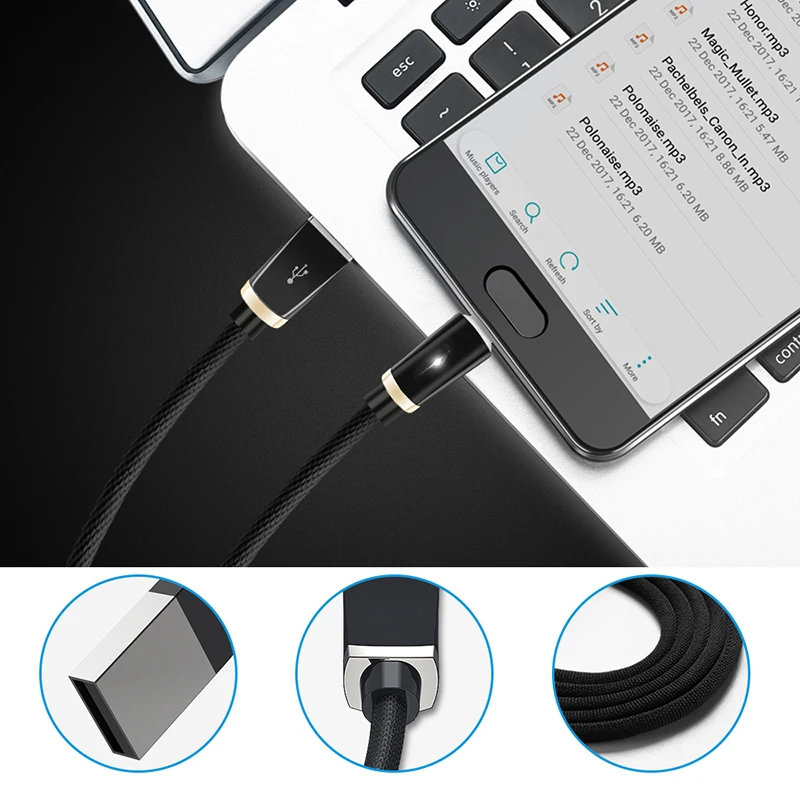 TeckNet светодиодный кабель Micro USB для Android Xiaomi samsung Tablet с нейлоновой оплеткой, кабели для быстрой зарядки и синхронизации данных, зарядное устройство для телефона