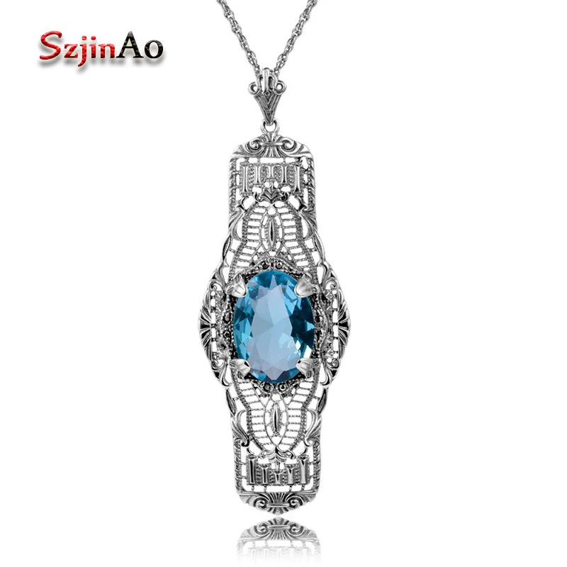 

Szjinao Unique Pattern Owl Long Necklaces & Pendants Aquamarine Pure 925 Sterling Silver Thomas Sabor Jewelry For Women DH005
