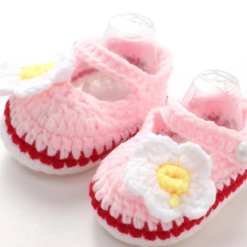 Новорожденных носки для девочек весна и осень принцесса вязание милый мультфильм ручной работы вязанный цветочный детская обувь