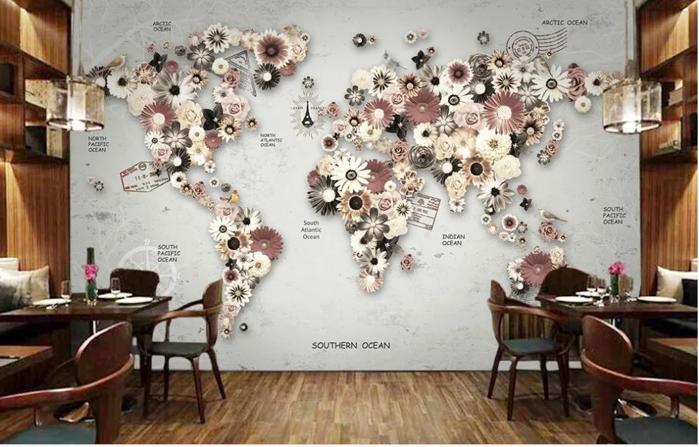 

Custom photo wallpaper 3D stereoscopic Flowers Flowers world map Home Decoration Non woven wallpaper