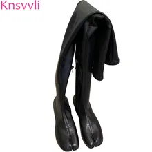 Knsvvli/ стиль; Черные Сапоги выше колена; Женская Осенняя растягивающаяся обувь на низком каблуке; женские сапоги до бедра на не сужающемся книзу массивном каблуке
