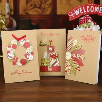 

6 Pcs/lot Vintage Kraft Paper Handmade Creative Blessing Postcard with Envelope Merry Christmas Greeting Card
