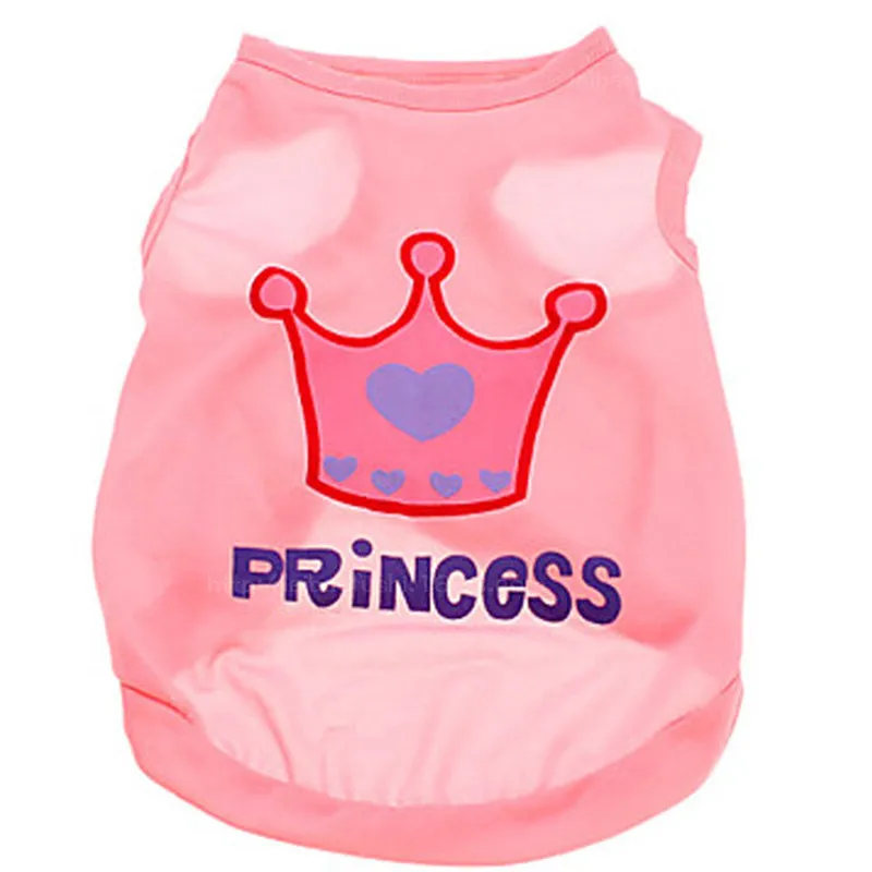

New Arrival Cute Little Pet Dog Clothes T-shirt Crown Printed Polyester Dog Vest Princess Style Pink Rose Purple Dog Vest