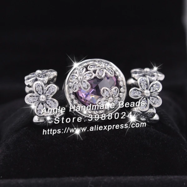 

3pcs Fashion S925 Silver Shining Daisy Pink CZ Charms Bead Jewelry Set Fit DIY Bracelets Necklaces Jewelry Making Woman Gift