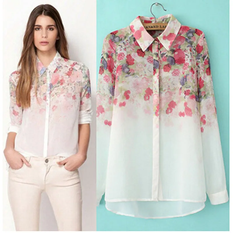 Женская блузка с цветочным принтом и отложным воротником DL1753|blusa feminino|shirt femalewholesale