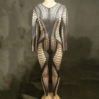 

Sparkly Crystals Stretch Jumpsuit Female Singer Bodysuit Rhinestones Leggings Womens Birthday Party Nightclub Dance Stage Outfit