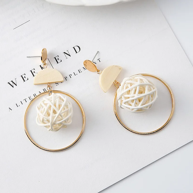 

2018 Trendy Girl Korean Earrings Simple Cold Style Manual Woven Nest Wooden Drop Earrings for Fashion Women Jewelry Accessories