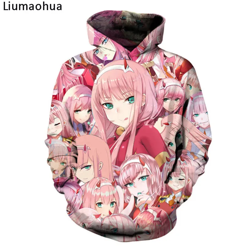 

New brand DARLING In The FRANXX Hoodies Hipster Anime Zero Two Hoody Unisex Pink Girls Face Tops Kawaai Cute Pullovers