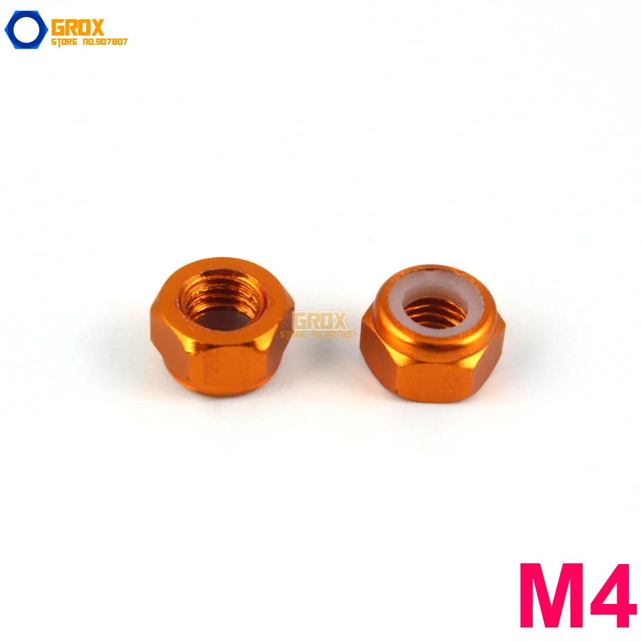 

20 Pieces M4 Orange Hex Nylon Lock Nut Aluminum