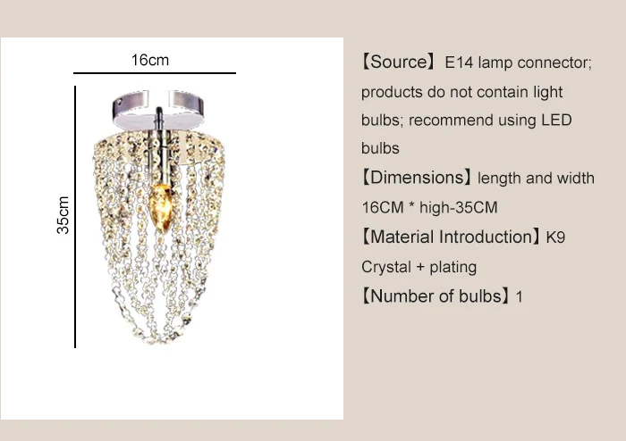 Хрустальная люстра для освещения блеск K9 с украшением в виде кристаллов Нержавеющая сталь рамка D16cm H35cm Luminaria лампе кристальная люстра плафоны lustres de sala