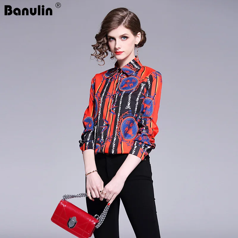 

Banulin High Quality 2019 Spring Runway Designer Print Shirt Women Long Sleeve Elegant Blouse Ladies Office Shirts Womens Tops