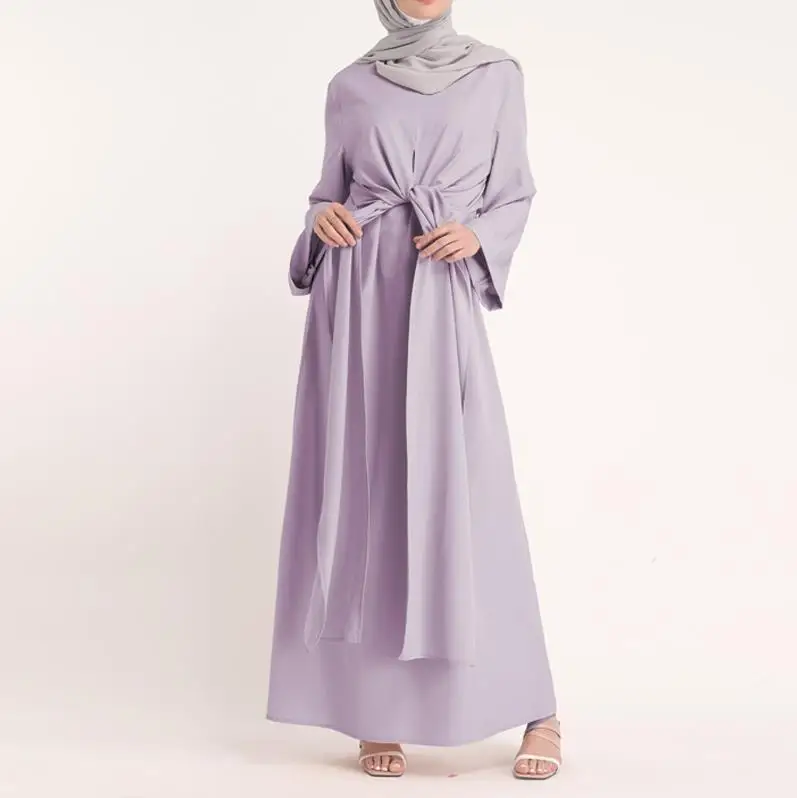 Бандаж абайя мусульманское платье Дубай, Турция хиджаб/кафтан абайя s женский джайлбаб Рамадан халат кафтан марокаин турецкая исламская одежда - Цвет: Light Purple Dress