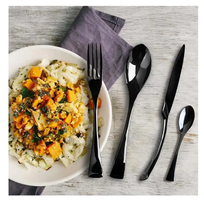 

4/8/16/24pcs Black cutlery Restaurant Dinnerware Knife Fork Dinnerpoon Teaspoon Stainless steel Dinnerware set Black Cutlery