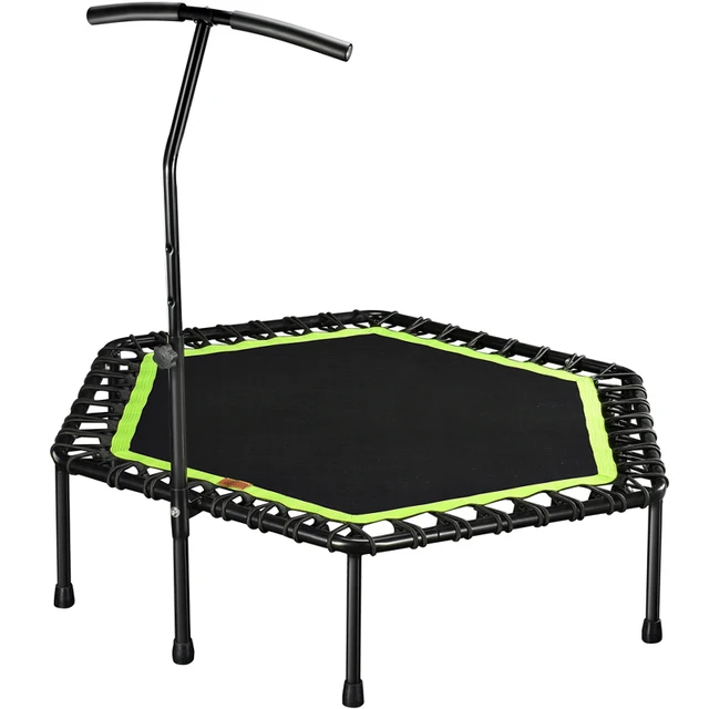 48" Silent Mini Trampoline with Adjustable Handle Bar Fitness Trampoline Bungee Rebounder