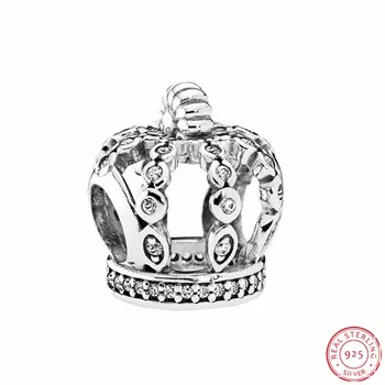 

Real 925 Sterling Silver Clear CZ Royally Fabulous Fairytale Crown Beads DIY Fit PANDORA Charms for Women Jewelry Making FL528