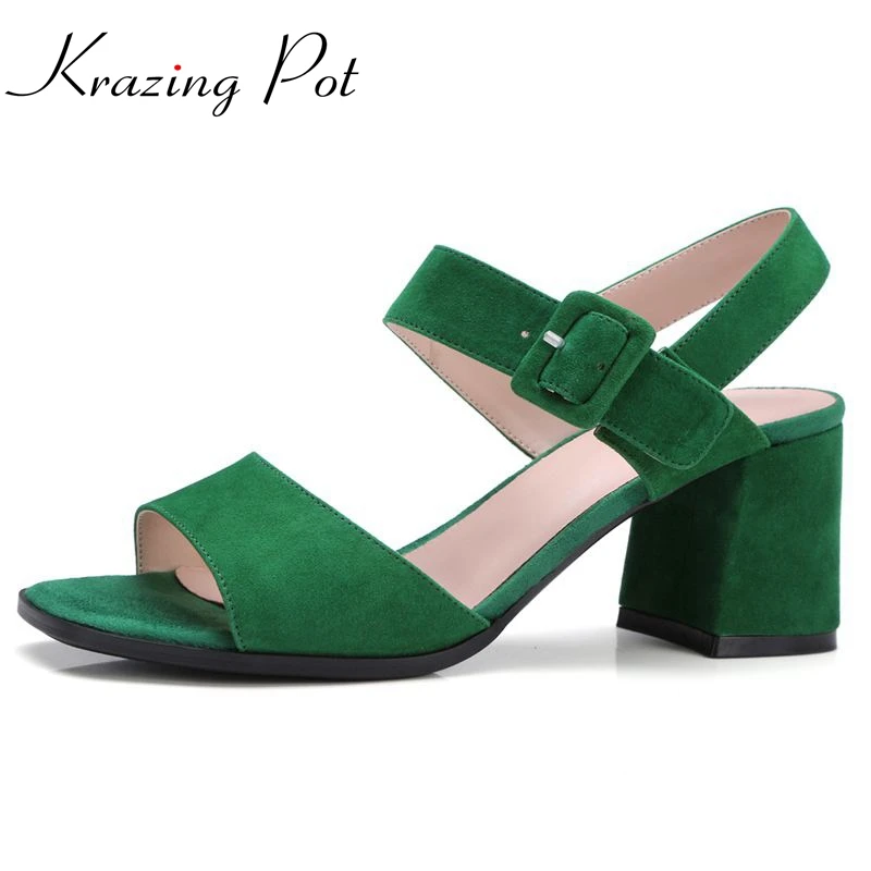 Krazing Pot 2017 superstar women brand shoes peep toe kid suede sandals gradiator ankle strap high