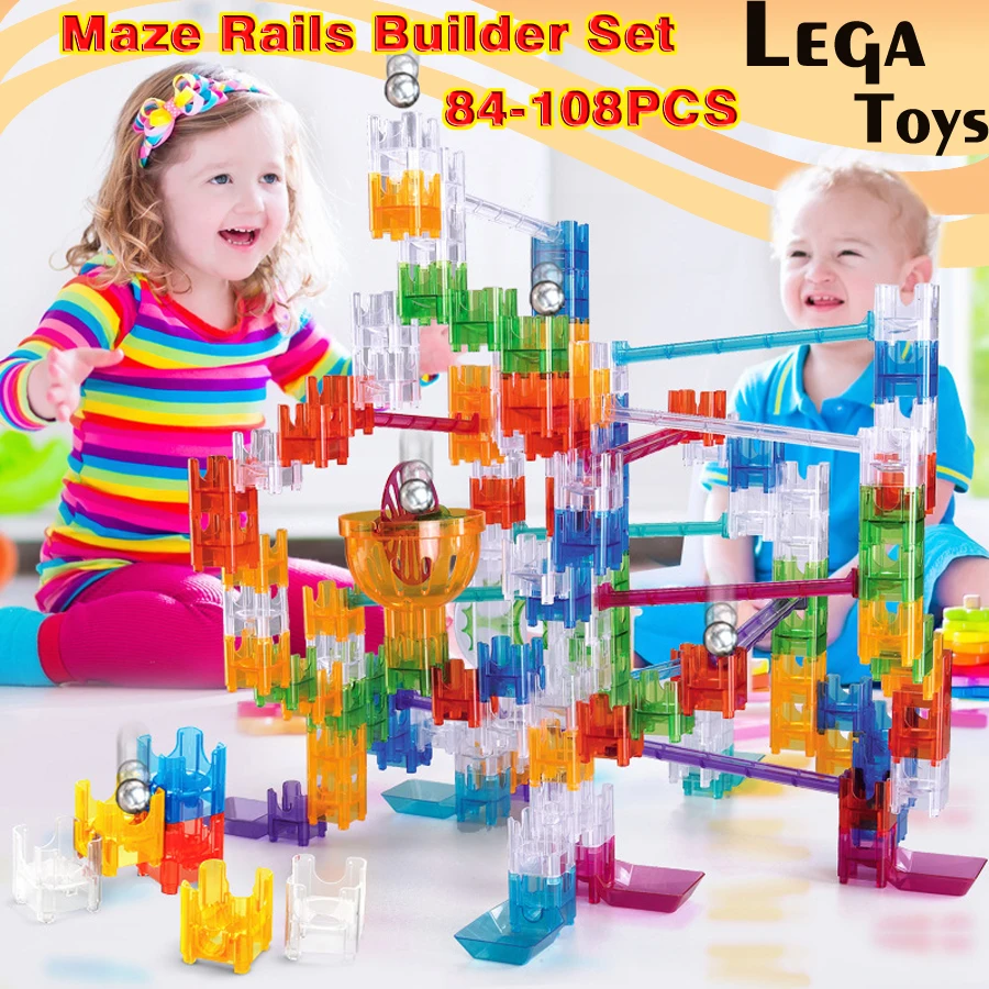 84-108PCS Maze Rails Builder Set DIY Construction Marble Race Run Track Cube building blocks Educational toys Gift  for Children