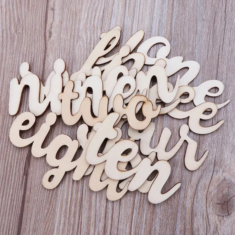 

10pcs Laser Cut Wooden English Number Embellishment Wooden Shape Craft Wedding Decor