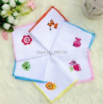 

Embroidered double layer cotton gauze small squares towel Saliva towel baby handkerchief 10pcs/lot Pattern Pattern is random