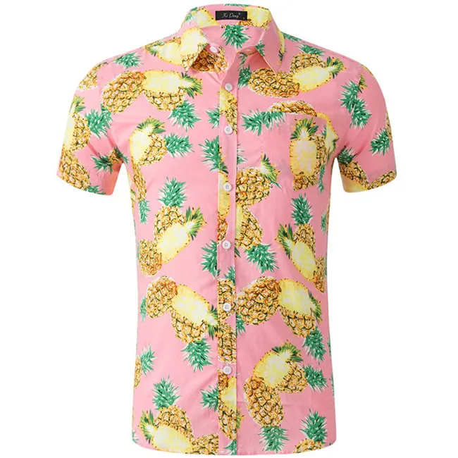Riinr Новое поступление мужская рубашка Повседневная рубашка с отложным воротником и короткими рукавами весеннее летнее в горошек рубашка модная мужская одежда - Цвет: GD025-7
