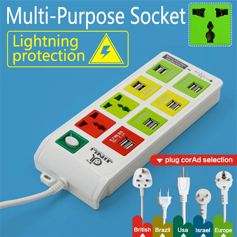 Pаспродажа Умная розетка 2 розетки + 12 USB выходы Мощность полосы с молниезащиты