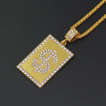 

Men's Square Dollar Sign Hip Hop Pendant Necklace Gold AAA Cubic Zirconia Men's Gift Necklace