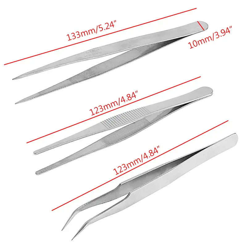 3pcs set Stainless Steel anti-static Tweezers Precision Repair Mounting Tool Set watchmaker Repair hand Tools Electronic DN142 (4)
