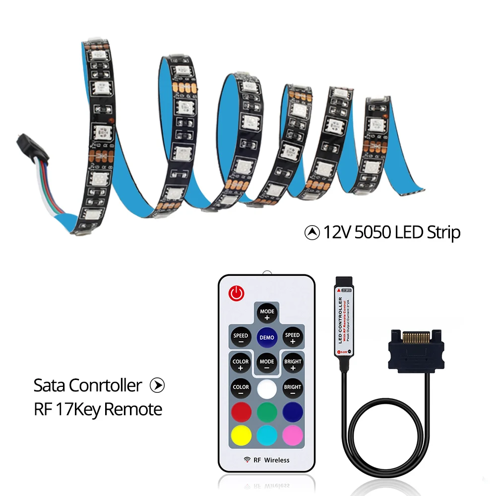 Sata Светодиодные ленты RGB SMD 5050 60 светодиодный s/m 50/100/150/200 см с радиочастотным пультом дистанционного управления для ПК чехол IP20 12V светодиодный гибкие полосы светильник