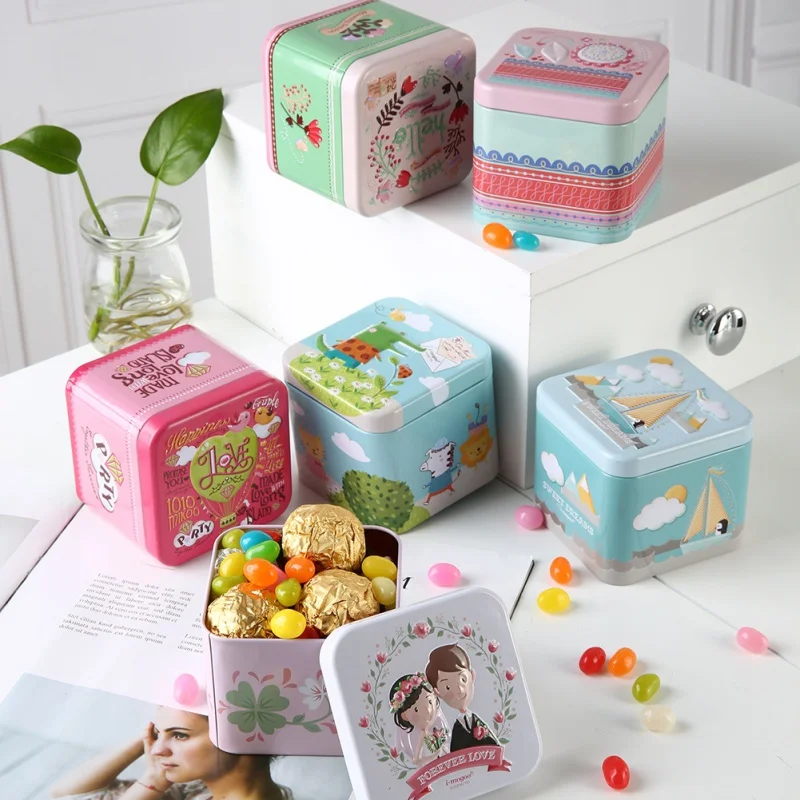 

Exquisite 3D Cartoon Square Tin Storage Box Sugar Tea Coffee Candy Sundries Storage Container Gift Box for Wedding Party