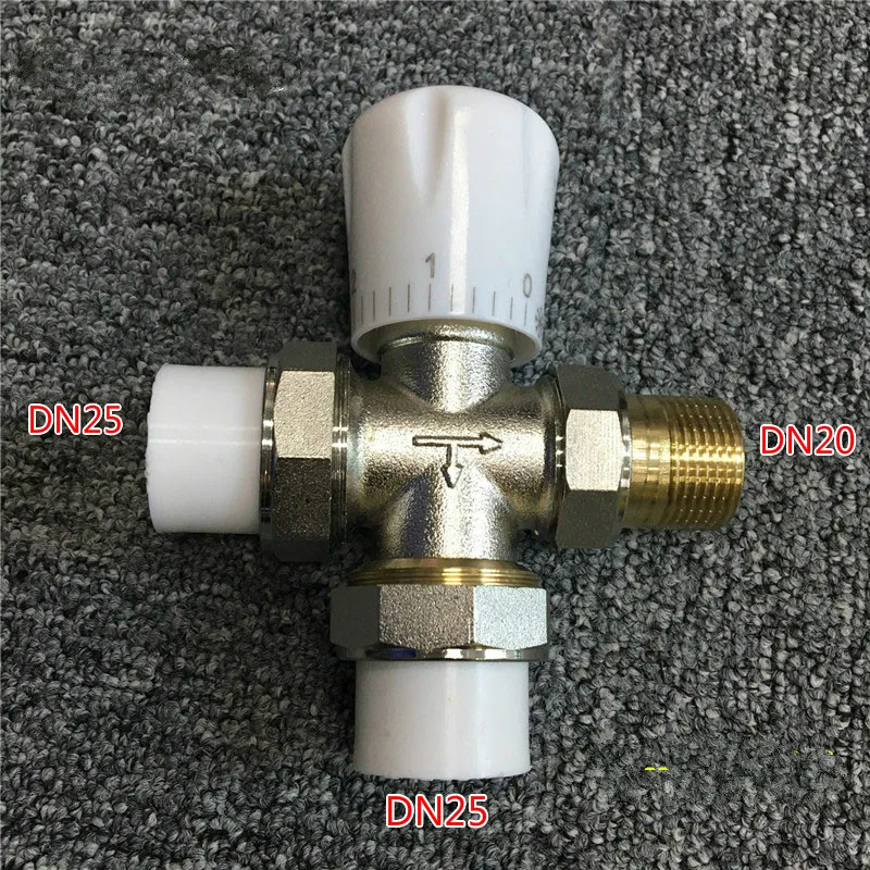 Латунный трехходовой клапан PPR радиатора ручная регулировка DN25|three-way valve|control
