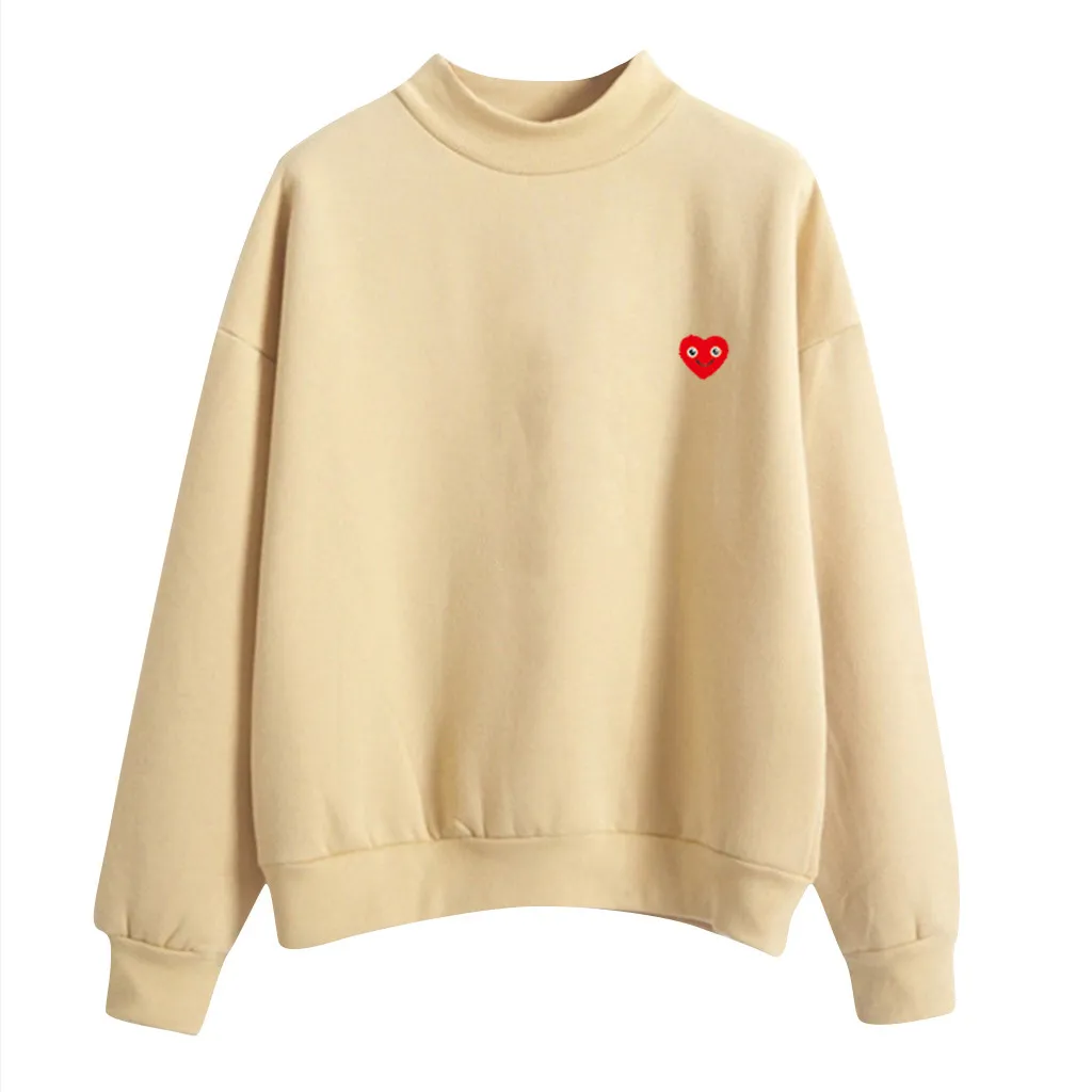 

Sweatshirt Women O-Neck Solid Color Smiley Love Pattern Long Sleeve Plus Velvet Sweatshirt Hoodie Sweatshirt Jacket YJJ2