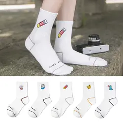 FENNASI Harajuku однотонные белые носки для женщин Корейская Новинка Вышивка Забавные милые хлопковые летние короткие