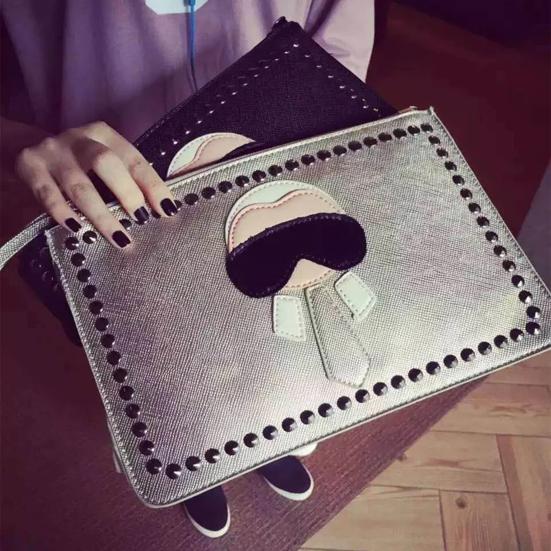 Women Clutch Bag 2015 Punk Style Rivet Envelope Bag Women's Handbag Chains Crossbody Bags For Women Rivet Purses and Handbags