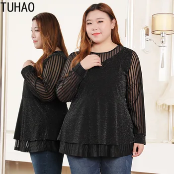 

Plus Size 10XL 8XL 6XL Female Office Lady Blouse Shirt Tops SPRING BLACK Elegant Rufles Women Blouses Shirts MSFS