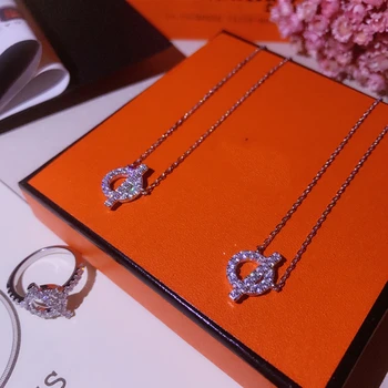 

925 Sterling Silver solid Box 45cm AAA White Colors CZ Charm Circle With Pendant Fashion Necklace For Women Jewelry