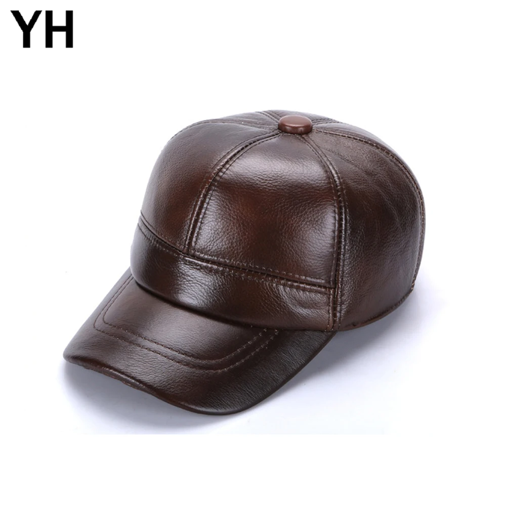 Men Real Genuine Leather Baseball Caps Brand Casual Real Cowhide Leather Hat 2018 New Style Real
