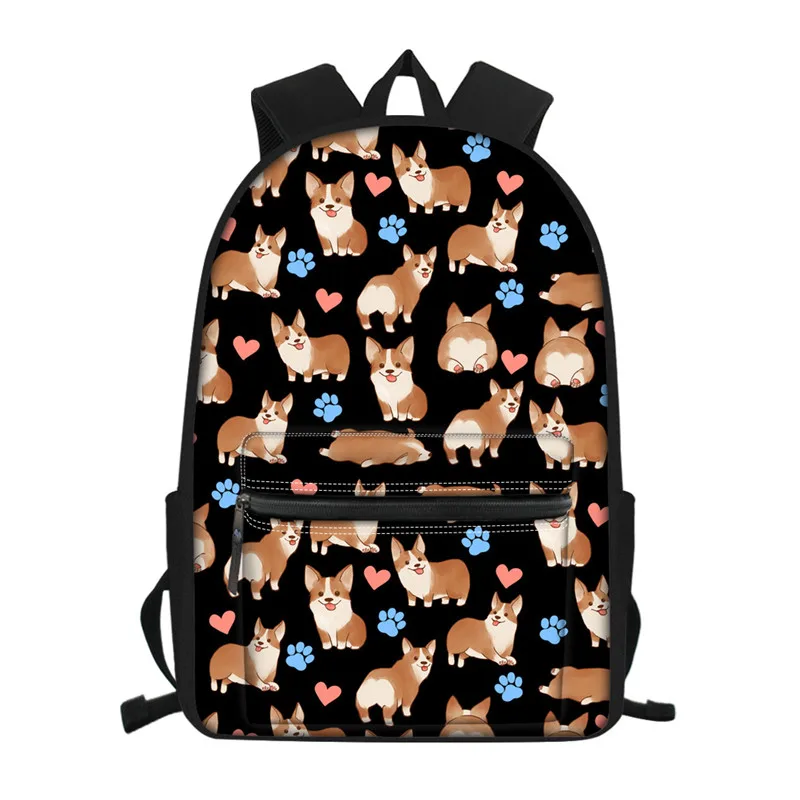 Школьный рюкзак с принтом собаки корги для подростков, мальчиков и девочек, милый рюкзак для начальной школы, черный рюкзак Mochila Escolar - Цвет: Z4615Z58
