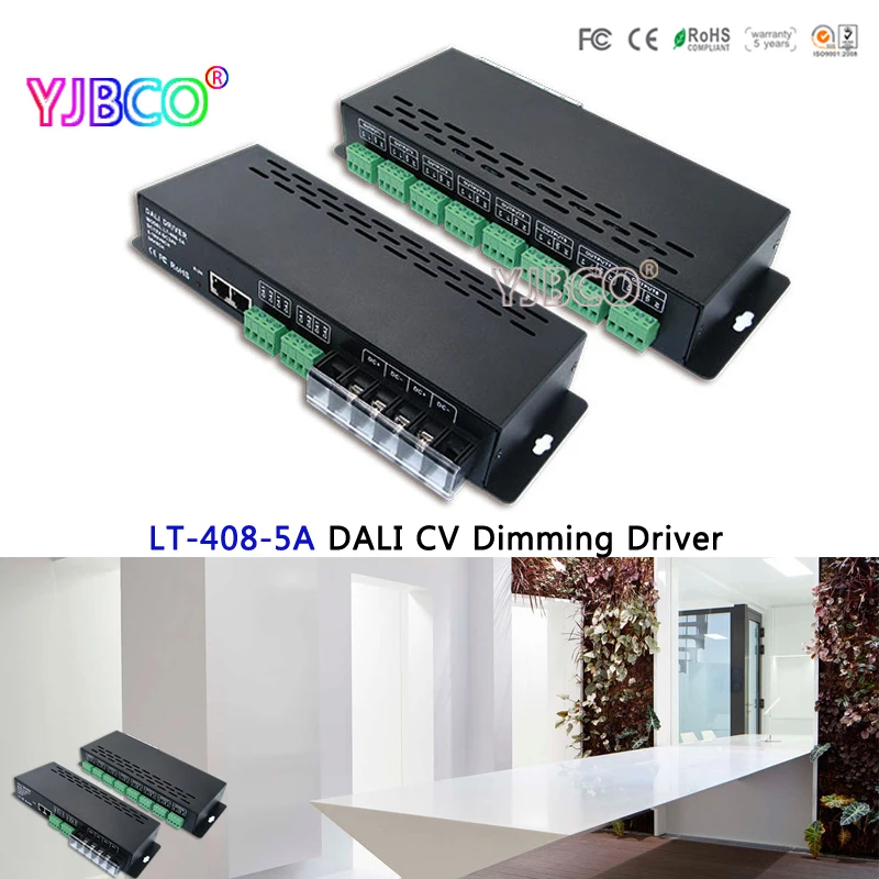 

NEW LT-408-5A DALI Led Dimming Driver,DALI to PWM Led CV Dimming Driver for led strip lights;DC12-24V input;5A*8CH output