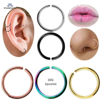 

2pcs 20G 0.8mm Thin Fake Nose Ring Septum Helix Nostril Piercing Labret Lip Fake Piercing Titanium Cartilage Fake Earrings Hoop