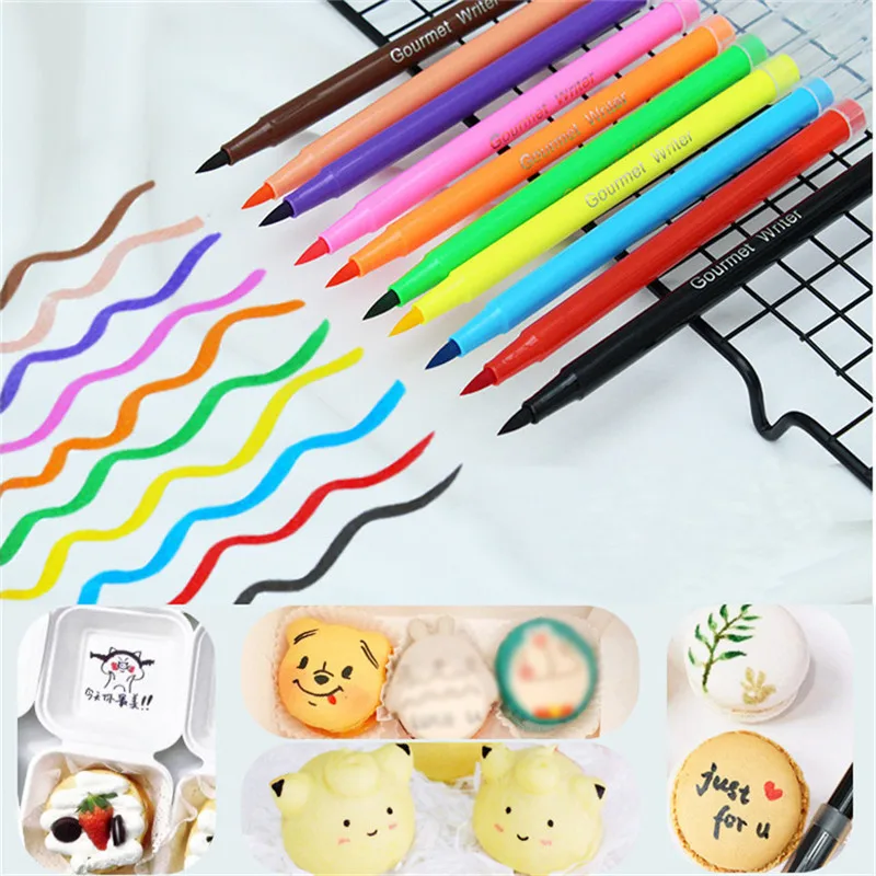 

10color Edible Pigment Pen brush Food Coloring Pen For Drawing Biscuits Fondant Cake Decorating Tools Cake DIY draw tool