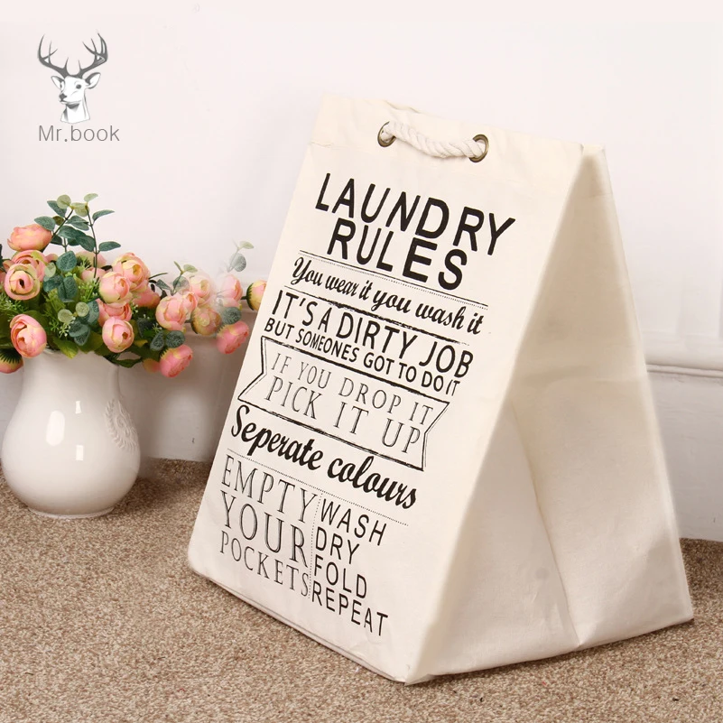 

Home Office Letter Printing Magazine Book Organizer Toy Storage Bag Dirty Hamper Cotton Linen Large Shopping Bag Totes for Women