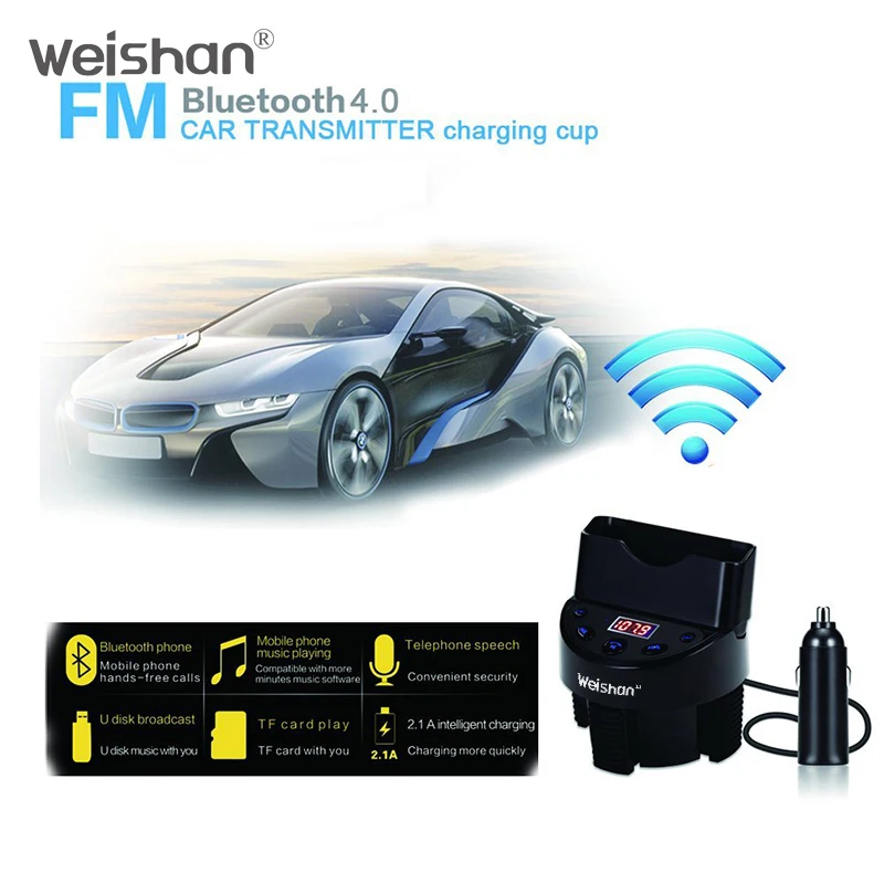 

WEISHAN Bluetooth Car Kit MP3 Player Hands-free Call Wireless FM Transmitter Car charger Card For iPhone for Samsung