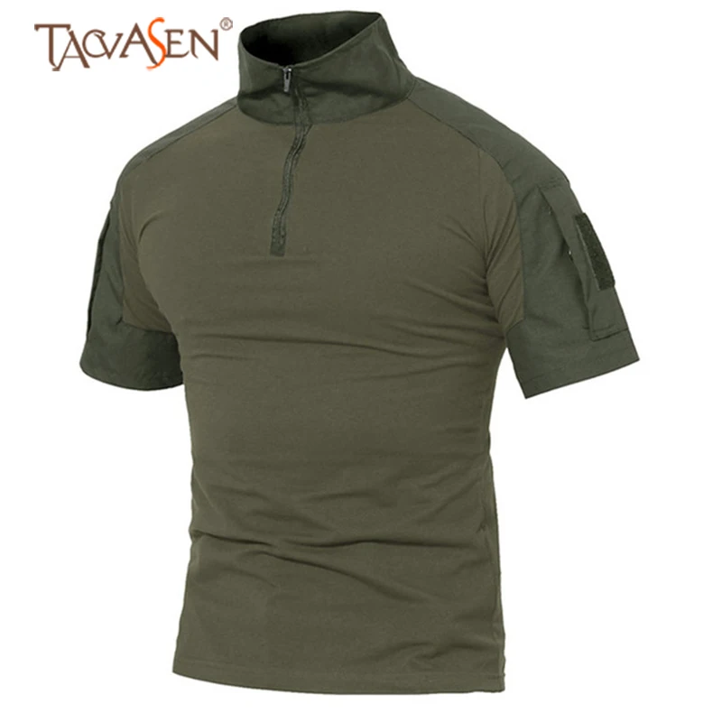

TACVASEN Tactical T Shirt Men Army Shirt Hiking Clothes Camouflage Hunting Shirt With Zipper Plus Size Outdoor Shirts Military