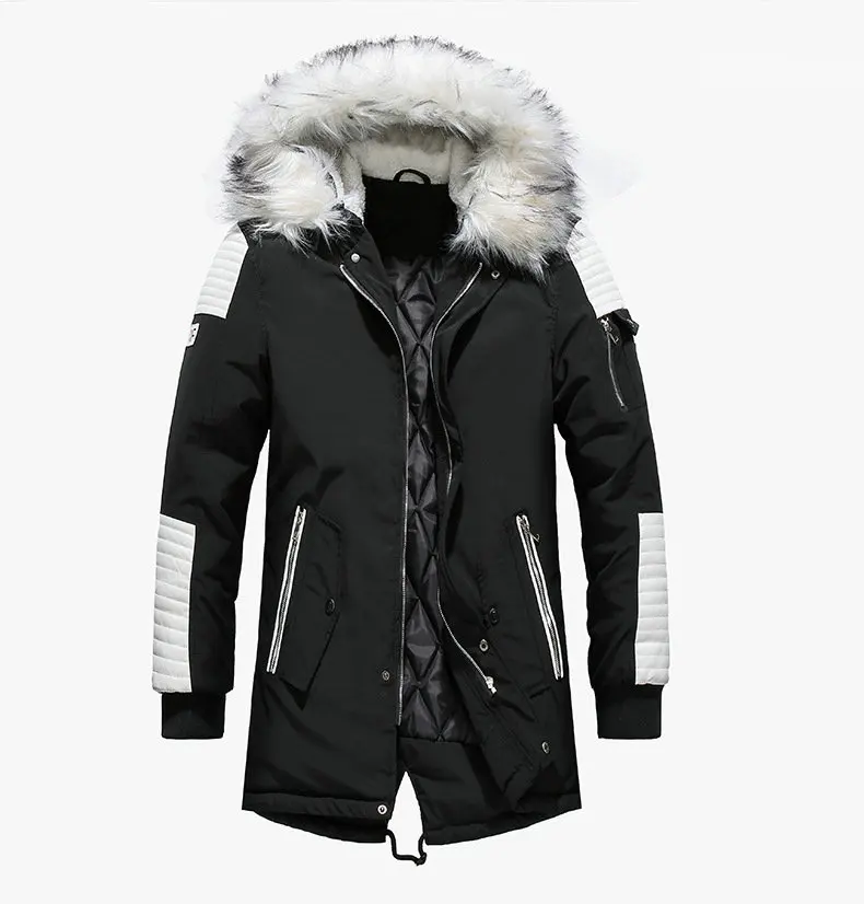 Высокое качество, Толстая Теплая мужская зимняя куртка, пальто с большим меховым капюшоном, уличный стиль, длинная Мужская парка, Повседневная тонкая мужская верхняя одежда