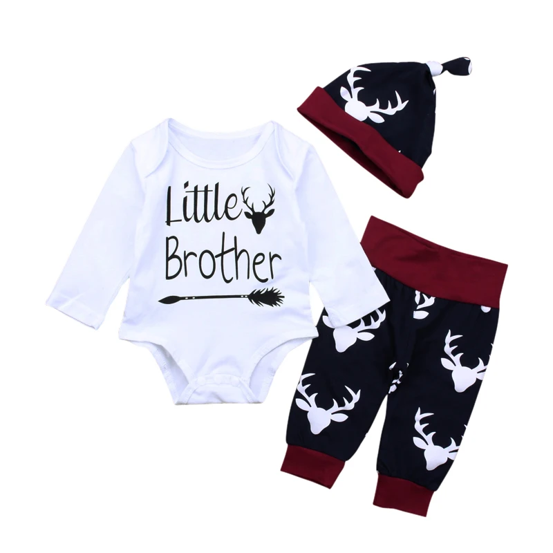 US Newborn Baby Boy Cotton Long Sleeve Top Romper+Deer Pants Outfits Set Clothes