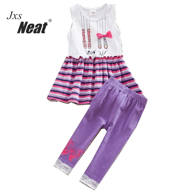 

NEAT 2017 new girl dress with trousers suit discount with clothes set girl cartoon pattern decoration purple trousers SD6618#
