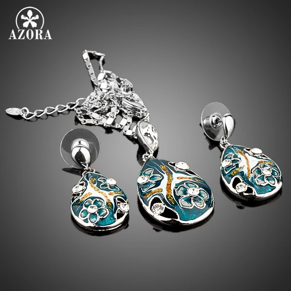 AZORA/женское элегантное прозрачное ожерелье-подвеска и серьги из кристаллов белого золота, комплект ювелирных изделий TG0001