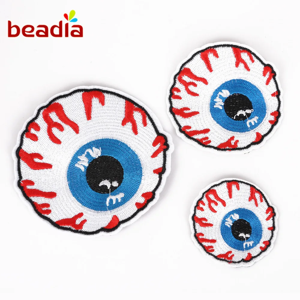 

Shape of Different Sizes Eyeball Patches Iron On Embroidered Sequin Appliques Badges Sticker For DIY Clothing Accessories 1pcs