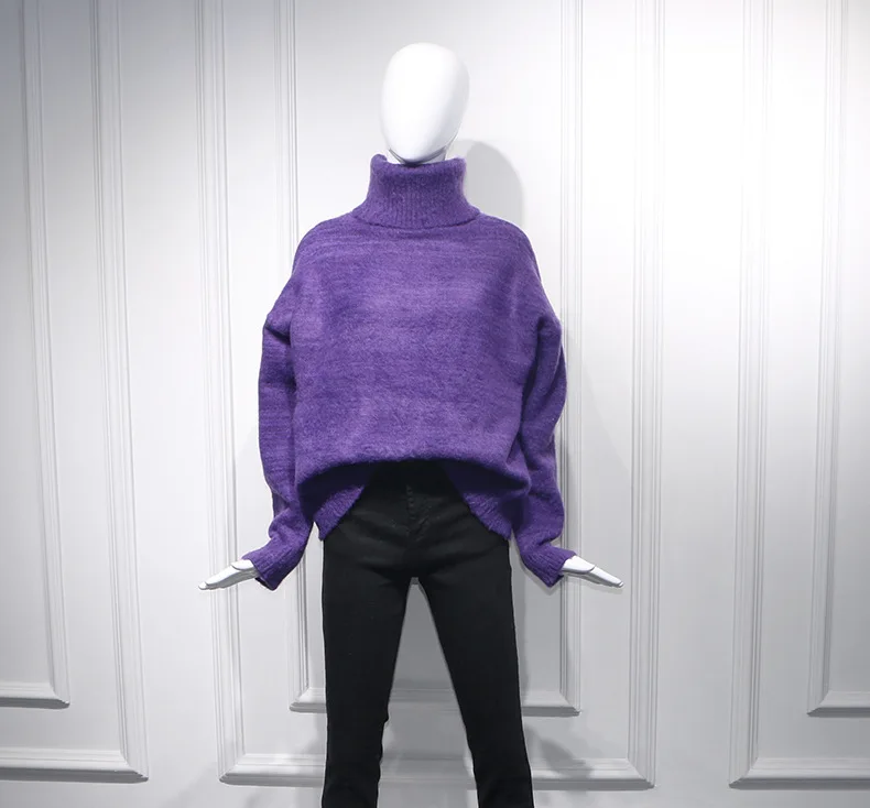 Star King Gull with Purple Mohair Grabbed Sweater High Collar Lazy Wind Long Pullover Loose Thick Turtleneck Women Sweaters Star King Gull with Purple Mohair Grabbed Sweater High Collar Lazy Wind Long Pullover Loose Thick Turtleneck Women Sweaters