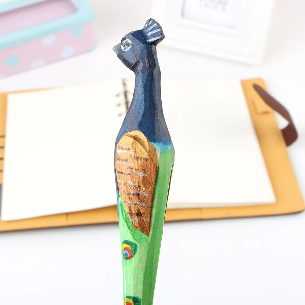 Lucu Anime Kartun Merak Kayu Pensil Vas Brush Pot Pemegang Pena